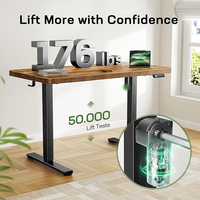 Marsail 48 x 30 Electric Standing Desk with One-Piece Desktop, Sit Stand Desk with Thickened Tabletop, Height Adjustable Stand Up Desk with Cable Management for Home Office(Frame+Desktop, 2 Packages)