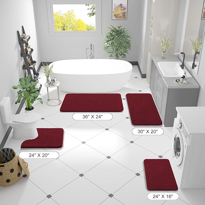 OLANLY Bathroom Rugs 30x20, Extra Soft Absorbent Chenille Bath Rugs, Rubber Backing Quick Dry, Machine Washable Bath Mats for Bathroom Floor, Tub and Shower, Home Decor Accessories, Burgundy