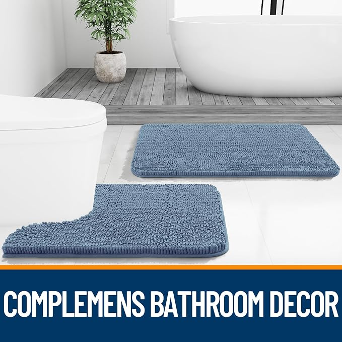 OLANLY Large Bathroom Rugs 45x27, Extra Soft Absorbent Chenille Bath Rugs, Rubber Backing Quick Dry, Machine Washable Bath Mats for Bathroom Floor, Tub and Shower, Home Decor Accessories, Airy Blue