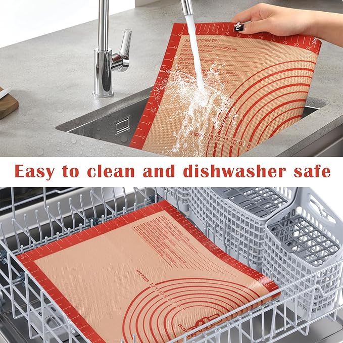 Non-slip Silicone Pastry Mat Extra Large with Measurements 36''By 24'' for Baking Mat, Counter/Dough Rolling/Oven Liner/Fondant/Pie Crust(Red)