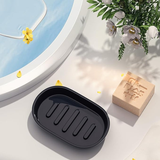 Bathroom Soap Dishes, Not Plastic!White Soap Dishes for Bar Soap, Bamboo Soap Dishes Holder for Bathroom Shower, Bathroom Sink Soap Dish (Black)