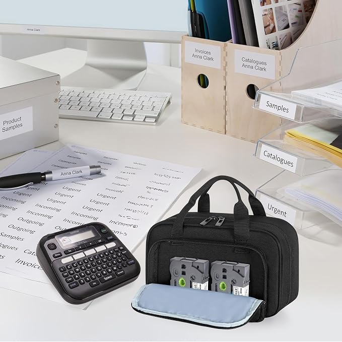 CURMIO Carrying Case Compatible with Brother P-Touch PT-D220/PT-D210 Label Maker, Portable Storage Holder Organizer Bag for Label Printer Machine, Label Tape, AC Adapter, Battery, USB Cable, Bag Only