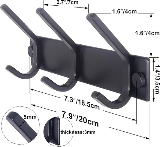 WEBI Coat Rack Wall Mounted,3 Coat Hooks for Hanging Coats,Heavy Duty Metal Hook Rack Hook Rail Coat Hanger Wall Coat Rack with Hooks for Clothes Entryway Jacket,Black,2 Packs