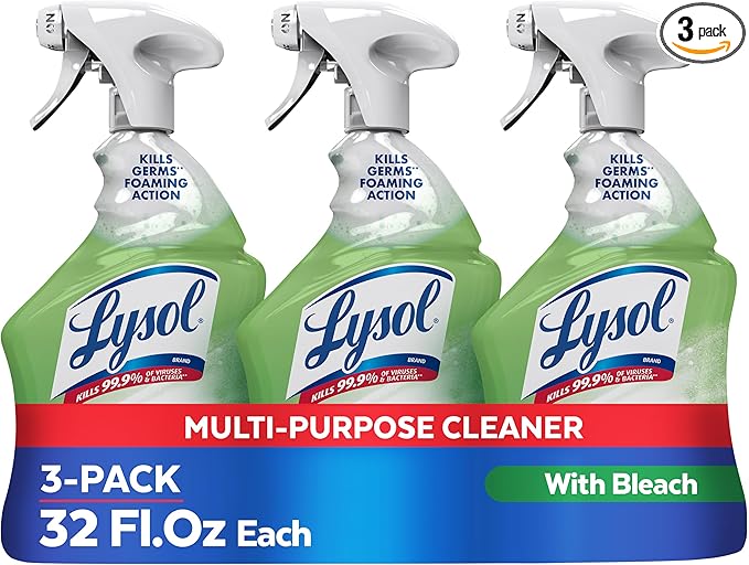 Lysol Multi-Purpose Cleaner Sanitizing and Disinfecting Spray with Bleach,All Purpose Cleaning Spray for Bathrooms and Kitchens,32oz,(Pack of 3)