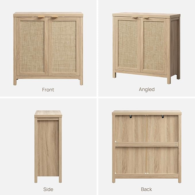 SICOTAS Rattan Sideboard Buffet Cabinet with Large Storage - Boho Credenza Coffee Bar Cabinet with Adjustable Shelves, Buffet Console Table for Kitchen Living Room Hallway - Natural