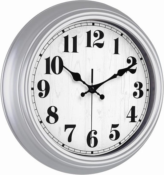 JENLYSTIME 12 Inch Retro Wall Clock Silent Non Ticking Battery Operated Movement Easy to Read Wall Clocks Decorate for Bedroom Living Room Kitchen Office(Silver)