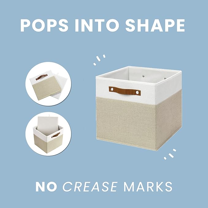 OrganiHaus 11" x 11" x 11" Fabric Cube Storage Bins - Set of 4, Canvas Cubby Bins with Vegan Handles, Square Storage Cubes, Kallax Storage Cubes, 11 Inch Cubic Baskets for Shelves in Gray/Black