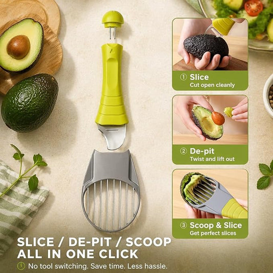 Avocado Slicer Tool 3 in 1, Avocado Cutter Tool, Avocado Peeler - 3-in-1: Slice/Pit/Scoop, Safe & Easy for All Ages, Slides into Drawer, Great Gift for Friends/Colleagues - Avacado Tool