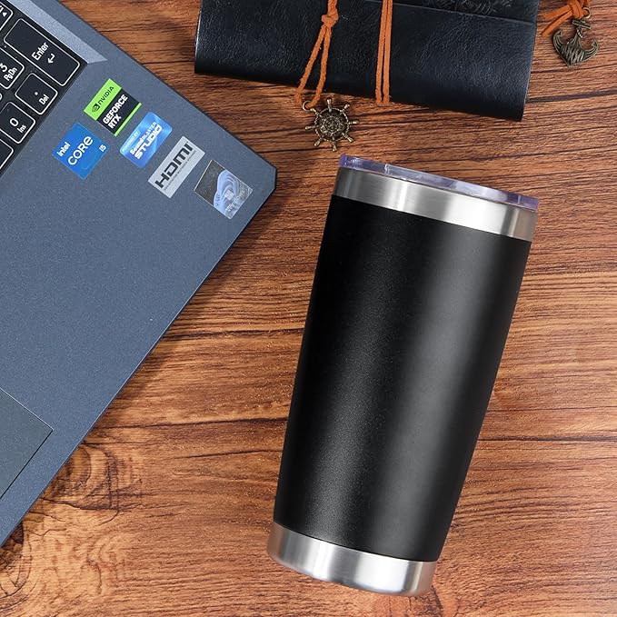 20oz Stainless Steel Tumbler Bulk with Lid, Travel Mug - Double Wall Vacuum Powder Coated Cup - Dark Blue, 6 Pack