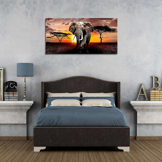 XXMWallArt FC3050 Canvas Wall Art Elephant Picture African Wild Animals Artwork Painting Print for Living Room Bedroom Kitchen Home and Office Wall Decor