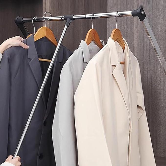 Pull Down Closet Rod 21"-26", Adjustable Side Mounted Closet for Kitchen Bedroom High Cabinets, Chrome, Two-Way Buffering Side, Heavy Duty Load Capacity