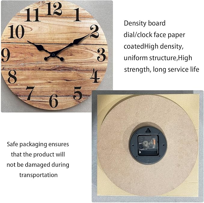 XNM Wood Wall Clocks Battery Operated 14 Inch Brown Rustic Wall Clock for Living Room Decor Silent Wall Clock Non Ticking (MDF No Solid Wood)