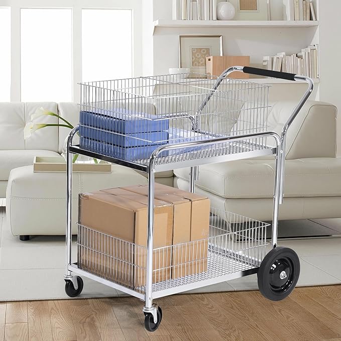 GAMINA KAVISI Mail Office File Cart, 400lb Capacity Heavy Duty Steel File Organizer Cart, 2 Shelf Basket Wire Office File Cart for Offices, Home, Warehouse,Court.