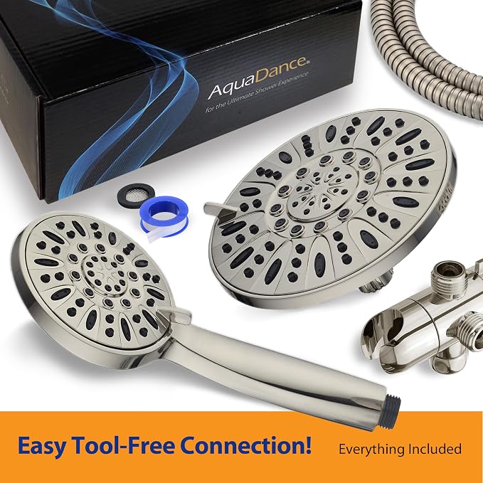 AquaDance for California - 7" Premium High Pressure 3-Way Rainfall Combo for Best of Both Worlds - Enjoy Luxury 6-Setting Rain Showerhead and Hand Held Shower Separately or Together - Nickel Finish