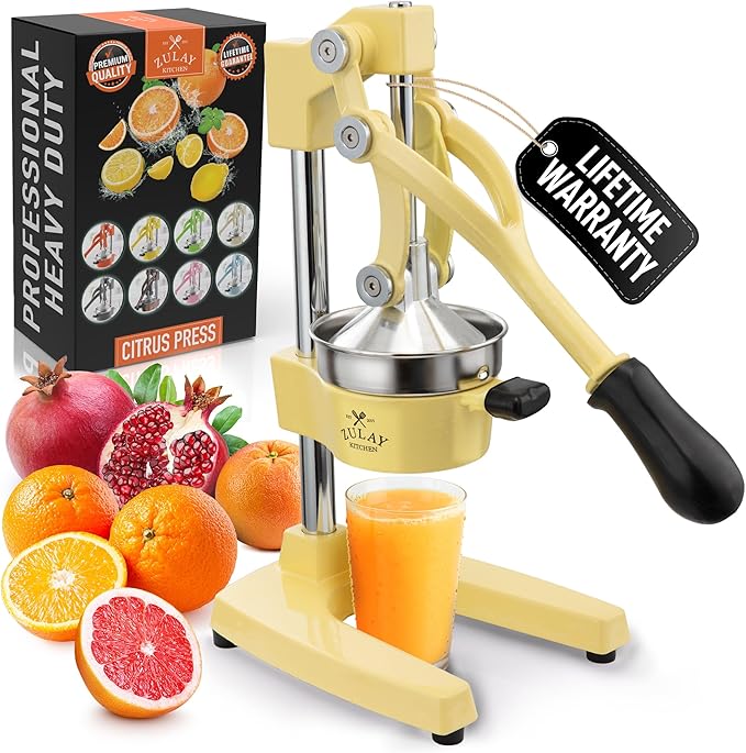 Zulay Kitchen Cast Iron Juicer - Heavy Duty Manual Juicer with Detachable Strainers for Easy Cleaning, Orange Juice Press for Citrus Fruits, Perfect for Bartenders, Juice Lovers & Health Enthusiasts