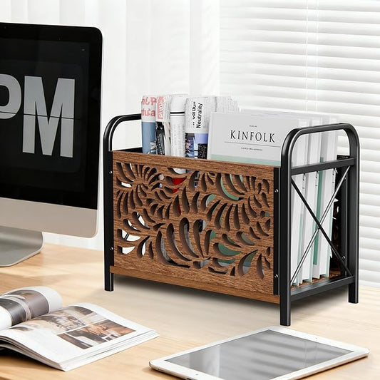 Magazine Holder, Magazine Rack Floor, Wood Magazine File Holder, Magazine Organizer, Album Storage for Vinyl Records, Farmhouse Magazine Storage Rack for Magazines, Newspapers, Books