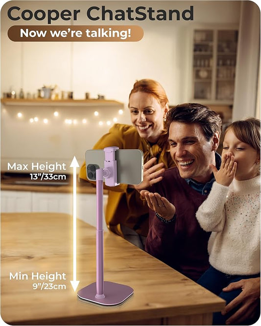 COOPER ChatStand, Adjustable Cell Phone Stand for Desk, Phone Stand for Recording, iPhone Holder for Filming, Small Tripod for iPhone, Fits Samsung, Android Smartphones, (Pink Rose Gold)