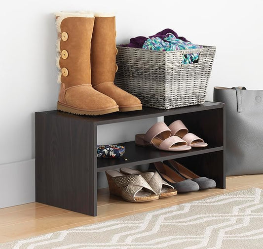 Whitmor Wood Stackable 2-Shelf Shoe Rack, 24 INCH, Espresso,2 Pack