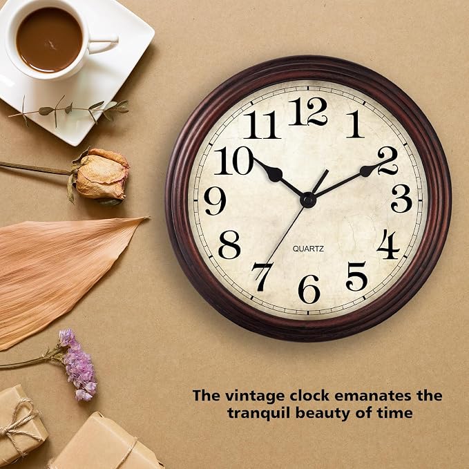 Wall Clock, 9 Inch Silent Non Ticking Classic Battery Operated Clocks, Decorative for Living Room, Bedrooms, Bathroom, Kitchen Office (Bronze)