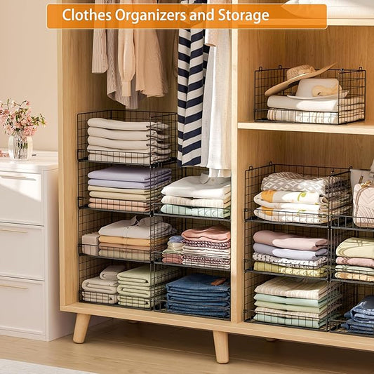 Yociyoga 7-Tier Stackable Closet Organizers and Storage Shelves, Foldable Closet Shelf Organizer System, Stackable Storage Bins Drawers for Closet Organizer System, Black(Patent No. 30022416)