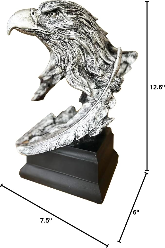 H&W Silvery Bald Eagle Figurines - The USA's National Emblem - Resin Statue Decoration for Home/Study/Living Room, Great Collectible Figurines, Best Gift for The Man, Silvery (HH17-D9)