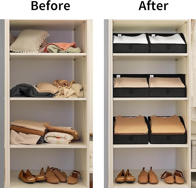 GRANNY SAYS Closet Organizer Bins, Trapezoid Storage Bin, Storage Baskets for Shelves, Collapsible Clothes Organizers and Storage, Baskets for Organizing, Black, 3-Pack