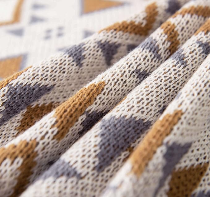 Boho Throw Blanket, Knitted Brown Tassel Throw Blankets, Soft Lightweight Vintage Tan Throw Blanket for Sofa Couch Bed and Living Room- All Seasons (50x60 Inch)