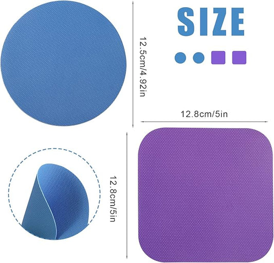 LUTER 4pcs Jar Opener, Rubber, Multi-function Silicone Bottle Opener for Seniors with Weak Hands Lid Cap Gripper Pads Kitchen Coasters Gadgets(blue round +purple square)