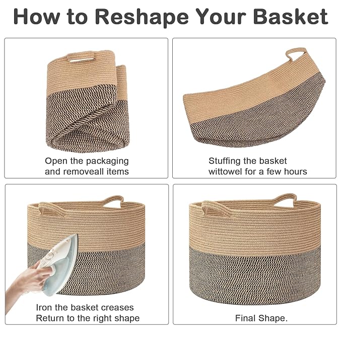 90L Extra Large Blanket Basket,Woven Rope Laundry Basket Hamper with Handles, Decorative Nursery Basket Storage Bin for Toys, Clothes Organizer, Living Room, Bedroom, Bathroom, Brown