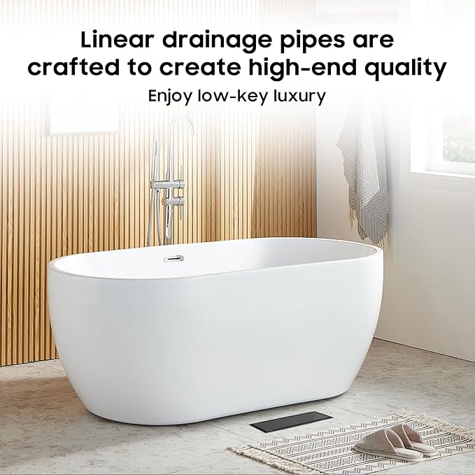 DLONE Linear Shower Drain | 18" AISI 304 Stainless Steel Shower Drain, Matte Black Linear Drain with Tile Insert Panel & Adjustable Feet, Long Rectangle Shower Floor Drain in Bathroom, Balcony etc