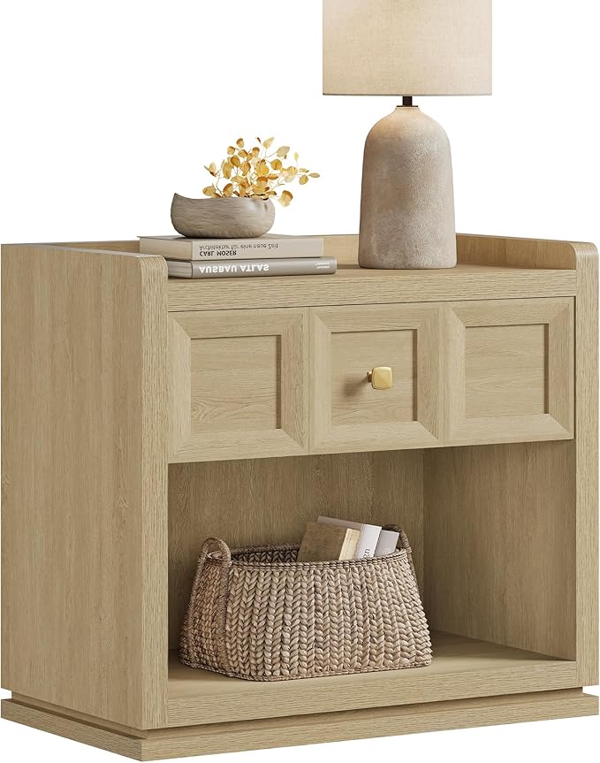 SICOTAS Night Stand Set 2, 26" Wide Nightstands with Drawer, Large Queen Size Nightstands Set of 2, Modern Bedside Table for Bedroom, Side End Table (Coastal Oak, 26 Inch)