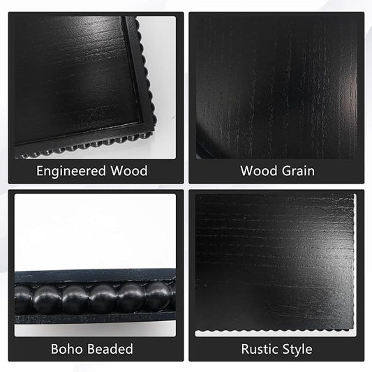 FramePro Decorative Tray 12x16 Rectangular Wood Beaded - Black Serving Tray for Living Room, Coffee Table, Kitchen or Farmhouse Display