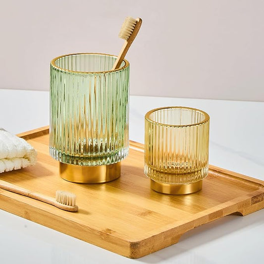 Makeup Brush Holder Organizer,Toothbrush Holders,Desk Pen Pencil Holder,Multifunctional Vintage Glass Brush Cup(L/Green/A3-6-US)
