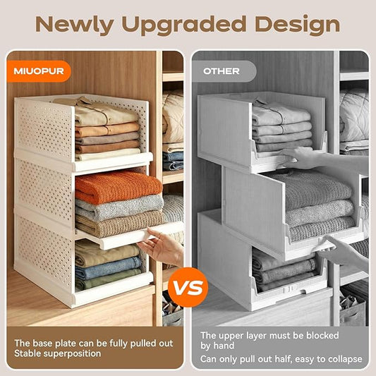 MIUOOPUR New Upgrade 3 Pack Closet Organizers and Storage Basket, Plastic Stackable Storage Drawers, Multifunctional Space-Saving Bins, Suitable for Wardrobe Cupboard Pantry Kitchen Bathroom Office