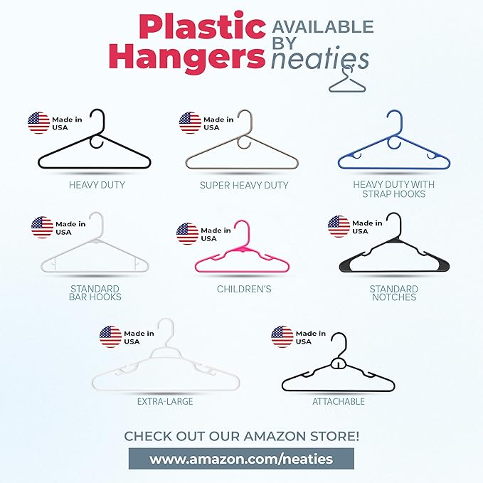 Neaties Heavy Duty Clothes Hangers 6 Pack – Made in The USA – 8lb Capacity Plastic Hangers for Adult Clothing – Durable for Pants, Coats, Jackets, or Jeans – Gray