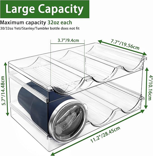 Spaclear 2 Pack Water Bottle Organizer, Stackable Kitchen Pantry Storage Shelf, Plastic Water Bottle Holder for Cabinet and Fridge Organization