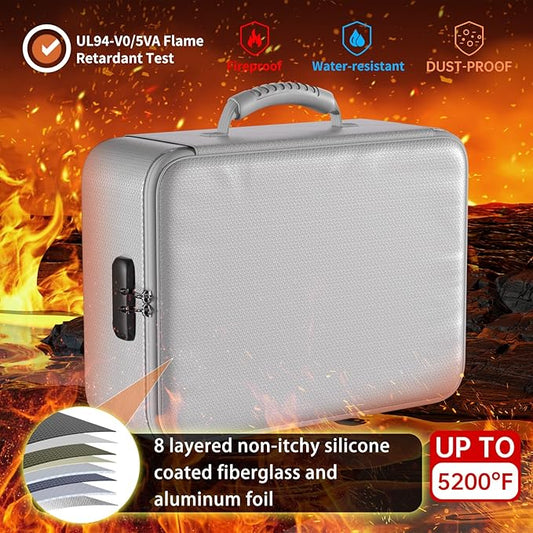 DocSafe 5200°F Document Organizer with Lock,Upgraded Heat Insulated Fireproof&Waterproof Box 8 Layers File Organizer,Portable Home Travel Safe Storage for Important Documents, Files,Silver (Soft)