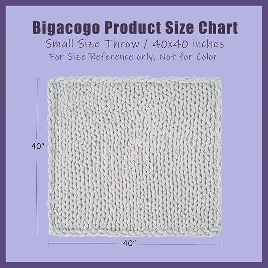 Bigacogo Chunky Knit Throw Blanket for Couch, 40x40 inches, 100% Hand Knitted with Thick Jumbo Chenille Yarn, Cozy Soft Large Rope Knot Cable Crochet Blankets for Sofa Bed Living Room, Iron Gray