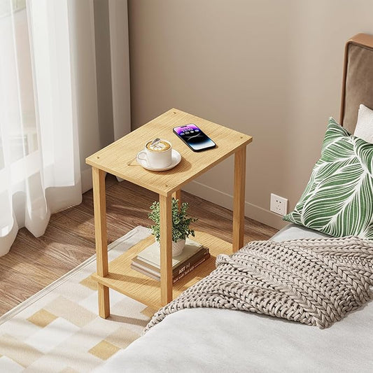 TUTOTAK End Table, Side Table, Nightstand, 2-Tier Storage Shelf, Sofa Side Table for Small Space, Living Room, Bed Room Natural TB01BN034
