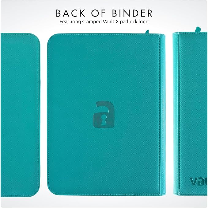 Vault X 9 Pocket Zip Binder, 360 Cards, Exo-Tec Material, 20 Side-Loading Pages (Teal)