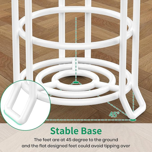 TomCare Toilet Paper Holder Toilet Paper Stand and Dispenser for 4 Mega Rolls Metal Wire Free Standing Toilet Tissue Paper Roll Storage Shelf Bathroom Accessories Storage Organizer White