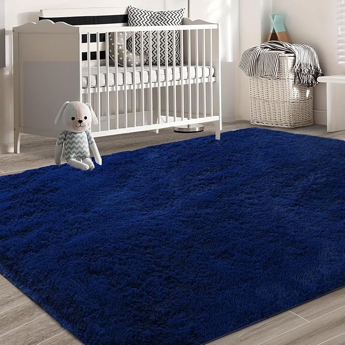 Shag Area Rugs for Bedroom Living Room,Ultra Soft Fluffy Area Rugs for Dorm,Indoor Carpet Plush Rugs for Living Room Home Decor (Blue, 8x10 Feet)