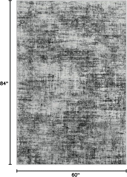 5x7 Area Rugs Washable Rug: Modern Abstract Living Room Rug Soft Anti-Skid Thin Carpet Indoor Floor Non-Shedding Carpets for Bedroom Dining Room Farmhouse Nursery Home Office - Black