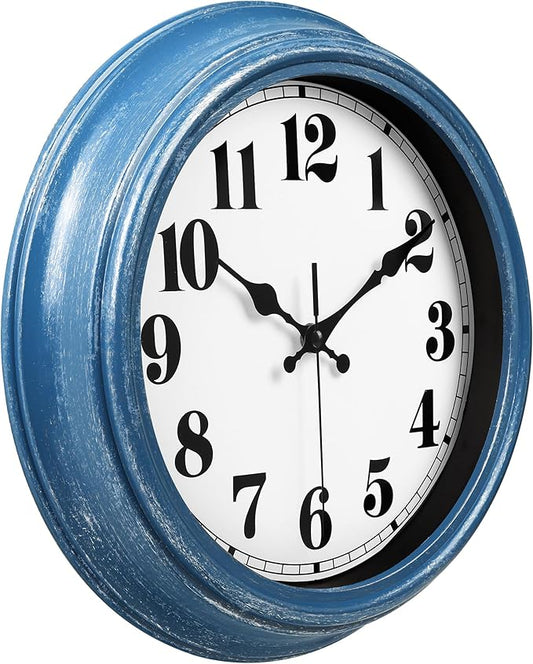JENLYSTIME 12 Inch Retro Wall Clock Silent Non Ticking Battery Operated Movement Easy to Read Wall Clocks Decorate for Bedroom Living Room Kitchen Office(Blue)