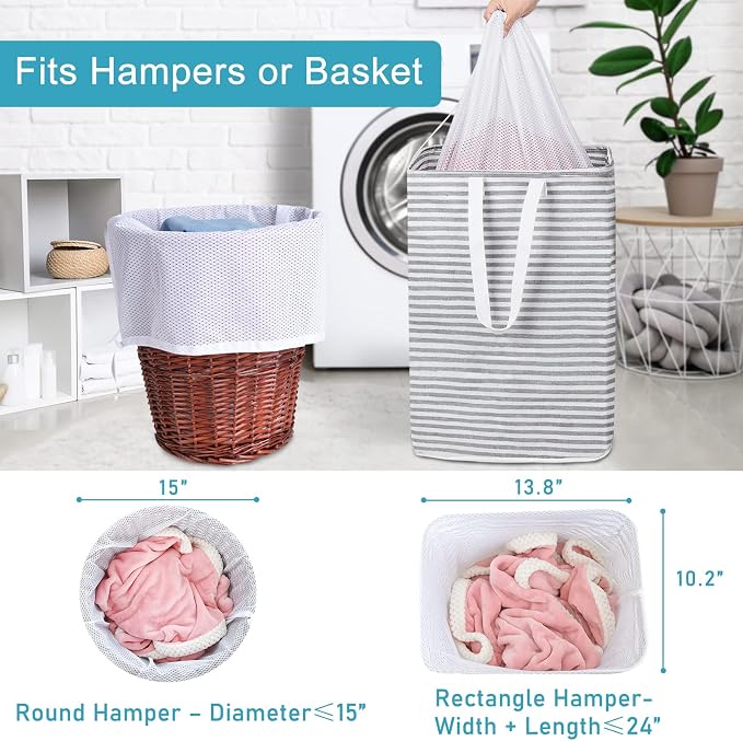 Polecasa Heavy Duty Diamond Mesh Laundry Bags 24x36" - Machine Washable Large Commercial Grade Laundry Bag with Drawstring & ID Tag for College Dorms, Travel, Sports Equipment – White