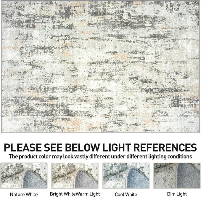9x12 Area Rugs Washable Rug: Modern Abstract Living Room Rug Soft Anti-Skid Thin Carpet Indoor Floor Non-Shedding Carpets for Bedroom Dining Room Farmhouse Nursery Home Office Grey Brown