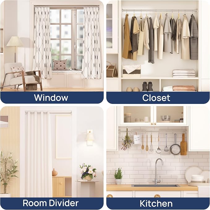 ENJOYBASICS Shower Curtain Rod 30 to 76 Inches, Stainless Steel Adjustable Spring Tension Rods No Drill for Bathroom, Closet, Window, Room Divider, Never Rust, Non Slip, Nickel