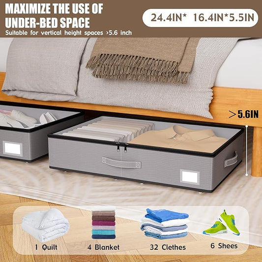 EE-RoomWorld Under Bed Storage with Wheels, No Assemble Required 5.5 inches height grey under bed storage bins,Low Profile Rolling Underbed Shoe Storage containers,dorm underbed storage drawers