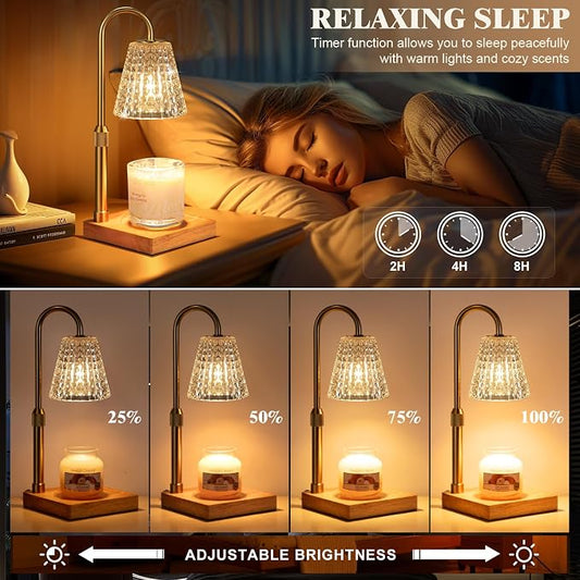 Hong-in Crystal Adjustable Height Candle Warmer Lamp with Timer Dimmer,Birthday Gifts for Women Mom Sister,House Warming Gifts New Home Room Decor,Vintage Wax Warmer for Scented Wax Jar Candles