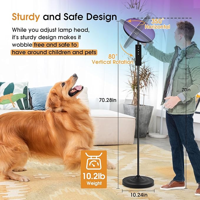 30W/2600LM Bright Floor Lamp with Remote Control, RGB Color Changing Torchiere Floor Lamp, Stepless Adjust Color Temperatures and Brightness for Bedroom and Play Room